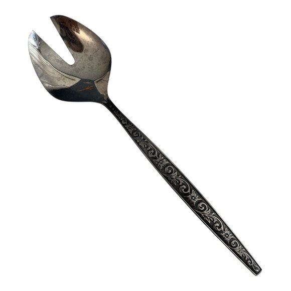 Vintage Stainless Steel Salad Serving Fork – Japan Floral Scroll Handle - Picture 1 of 4